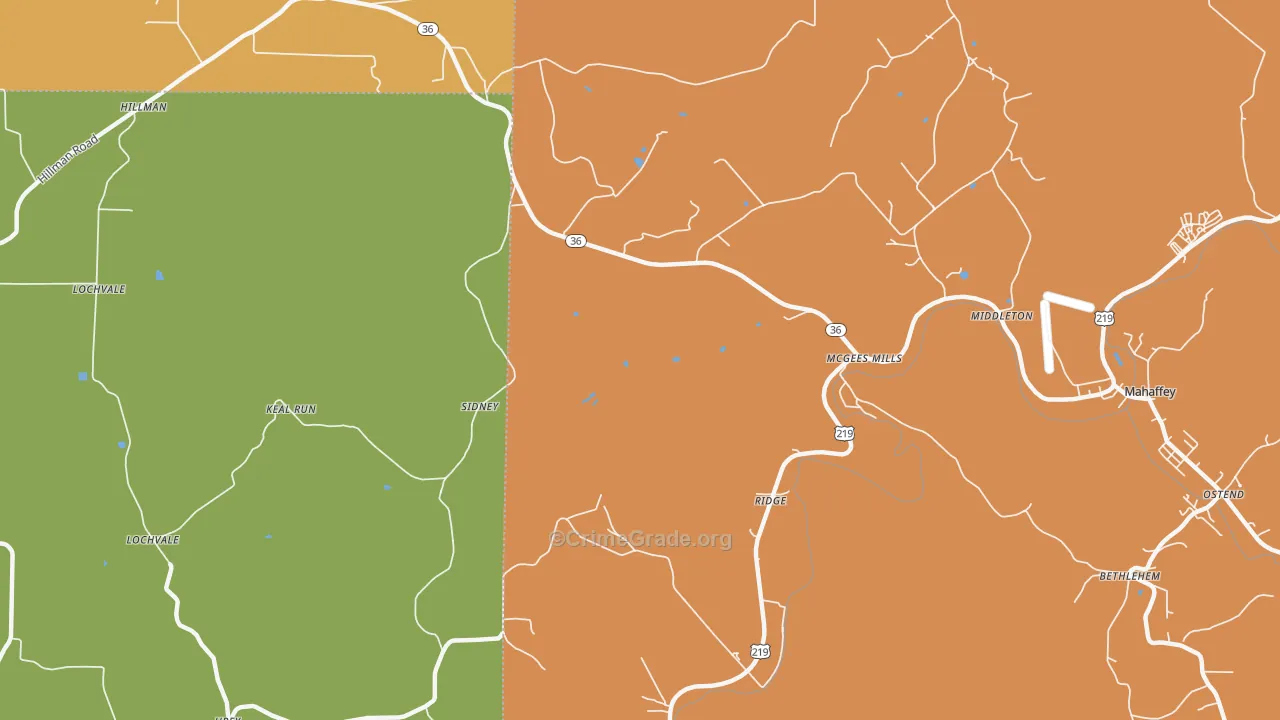McGees Mills, PA Map of Drug-Related Crime Rates