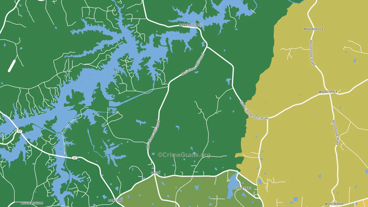 McGehees Mill, NC Map of Drug-Related Crime Rates
