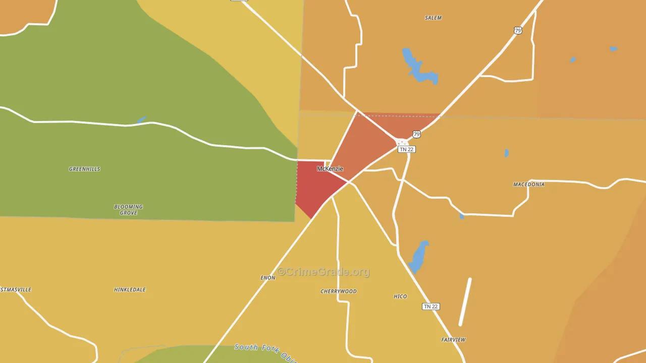 McKenzie, TN Map of Drug-Related Crime Rates