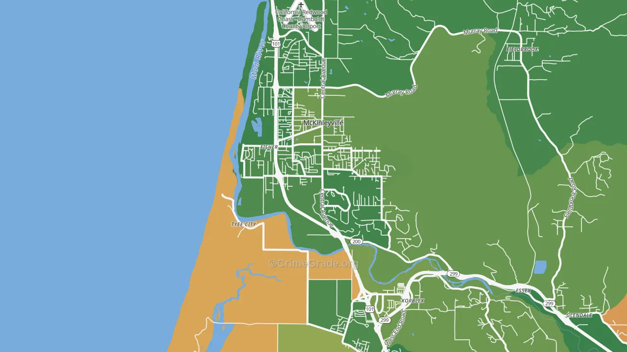 Mckinleyville, CA Map of Drug-Related Crime Rates
