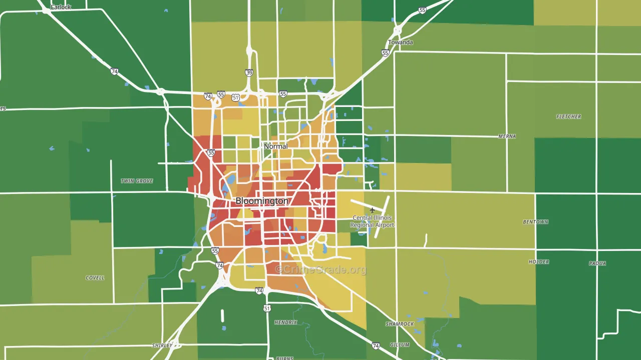 McLean County, IL Map of Drug-Related Crime Rates