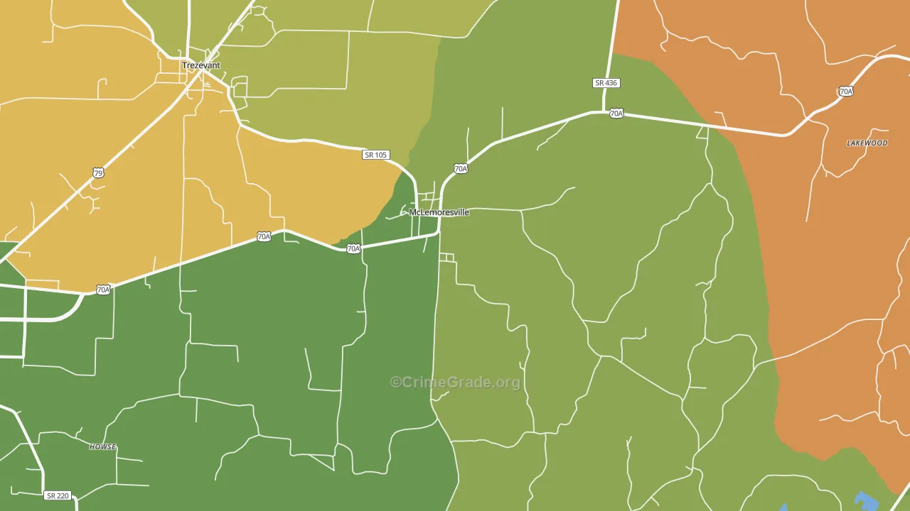 McLemoresville, TN Map of Drug-Related Crime Rates