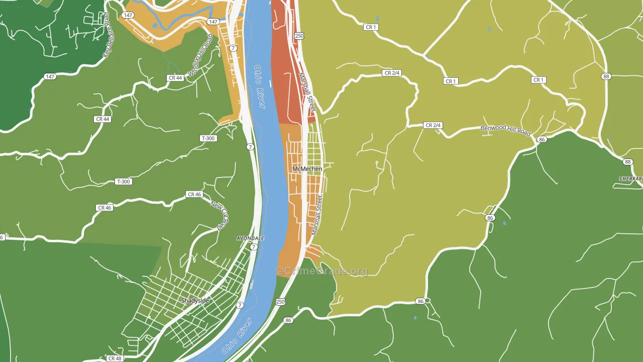 McMechen, WV Map of Drug-Related Crime Rates