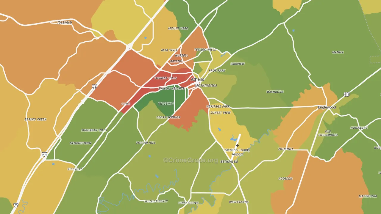 McMinn County, TN Map of Drug-Related Crime Rates