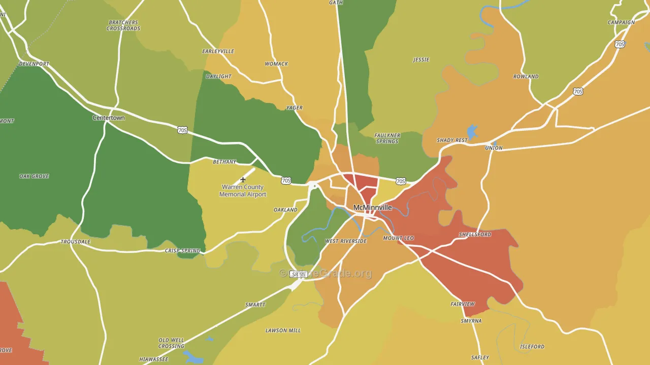 McMinnville, TN Map of Drug-Related Crime Rates