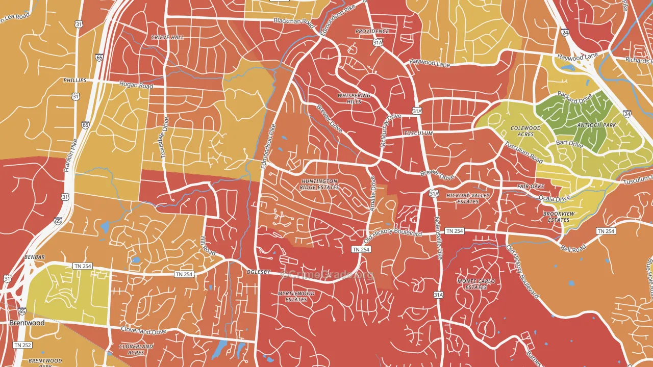 McMurray-Huntingdon, Nashville, TN Map of Drug-Related Crime Rates