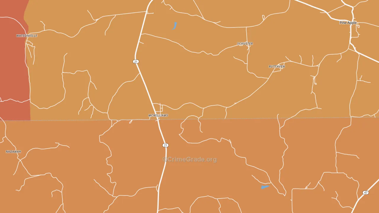 McWilliams, AL Map of Drug-Related Crime Rates
