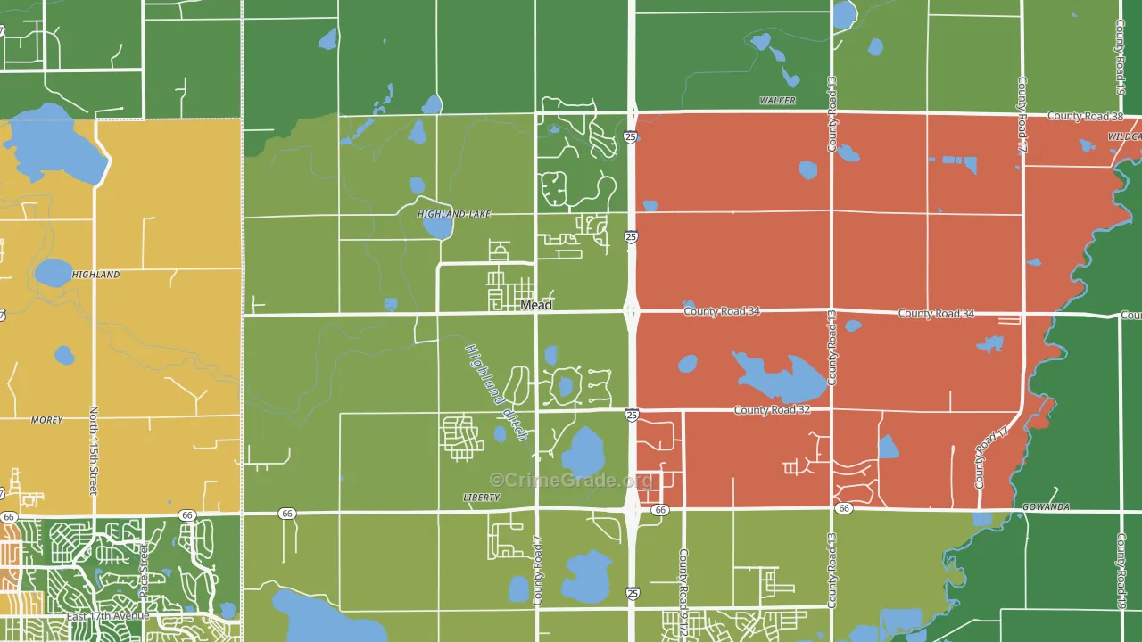 Mead, CO Map of Drug-Related Crime Rates