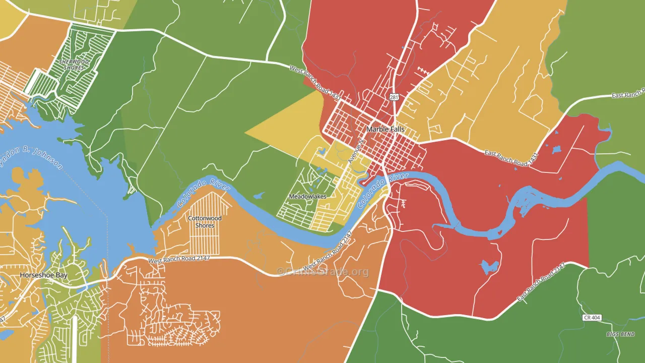 Meadowlakes, TX Map of Drug-Related Crime Rates