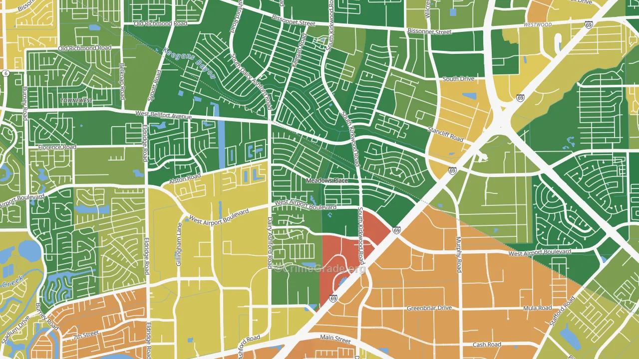 Meadows Place, TX Map of Drug-Related Crime Rates