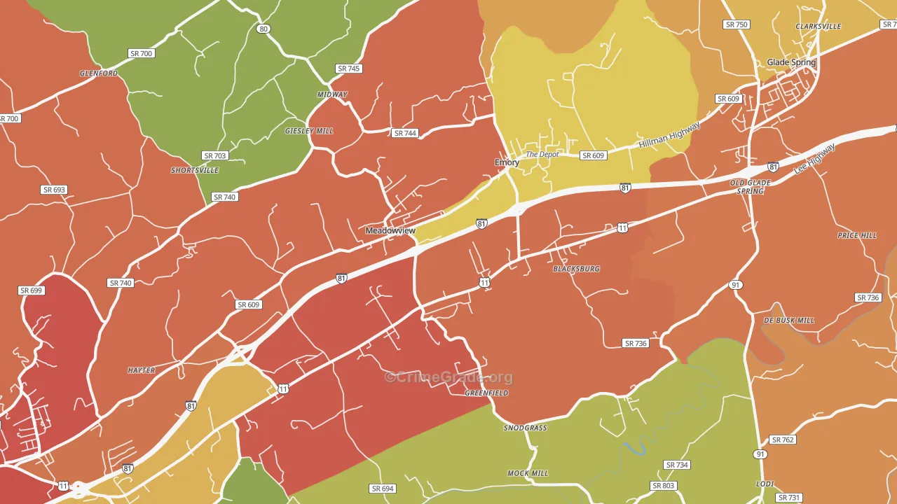 Meadowview, VA Map of Drug-Related Crime Rates