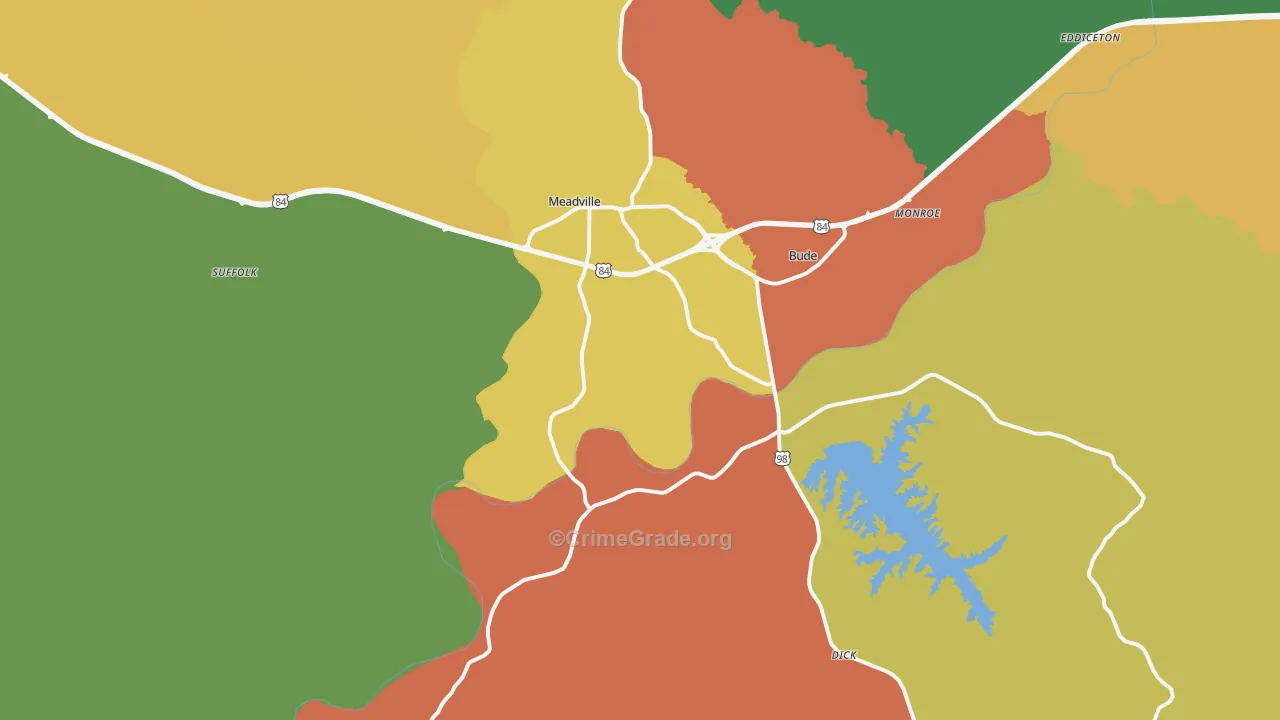 Meadville, MS Map of Drug-Related Crime Rates