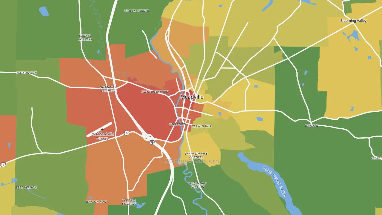 Meadville, PA Map of Drug-Related Crime Rates