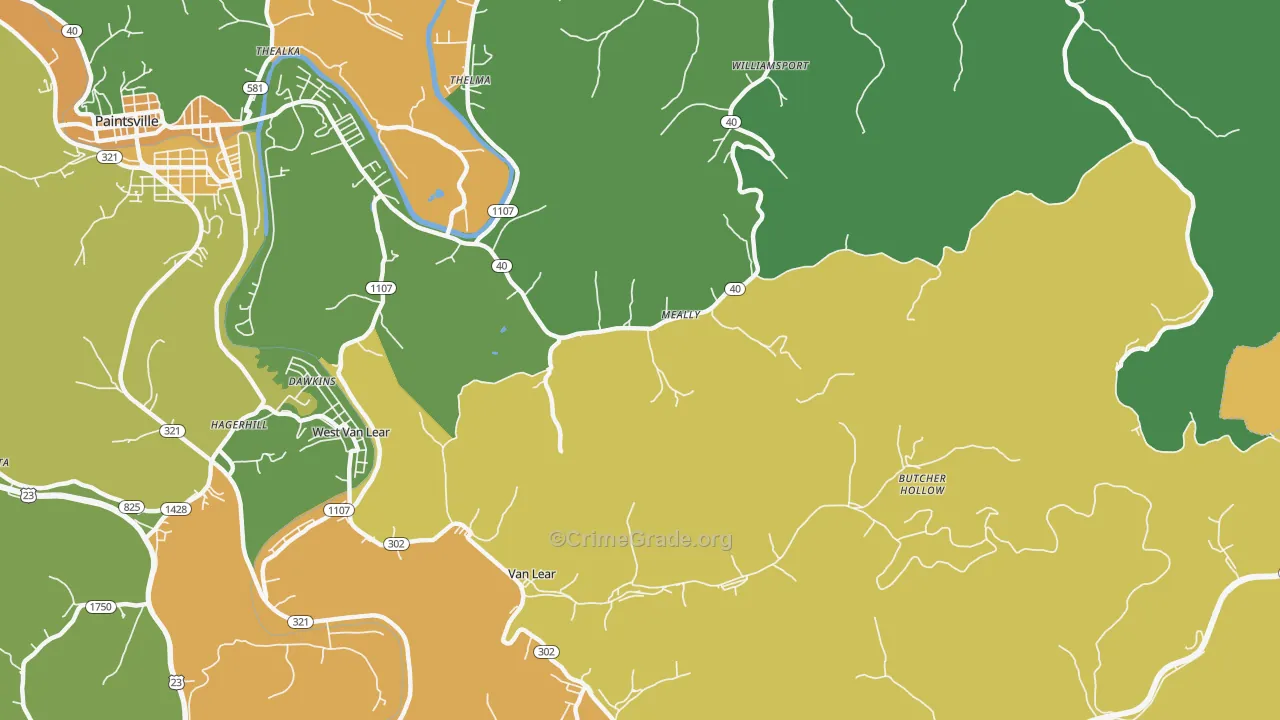 Meally, KY Map of Drug-Related Crime Rates