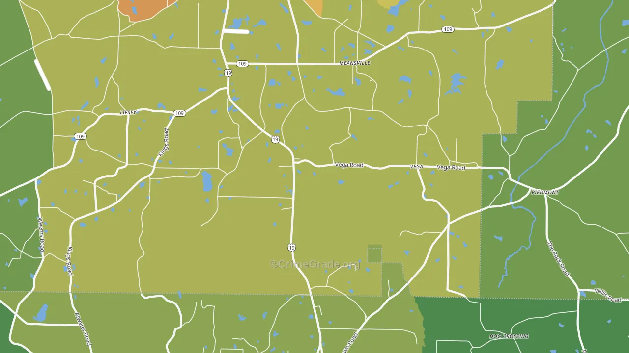 Meansville, GA Map of Drug-Related Crime Rates