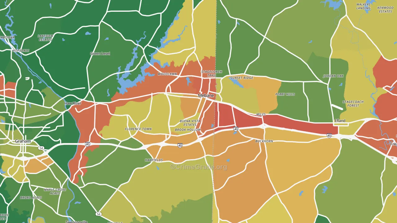 Mebane, NC Map of Drug-Related Crime Rates