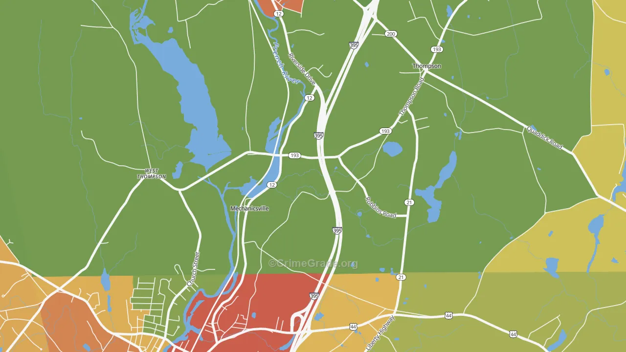 Mechanicsville, CT Map of Drug-Related Crime Rates