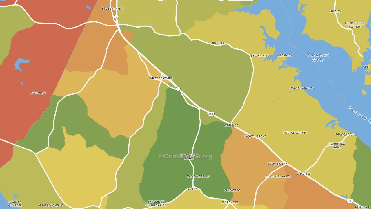 Mechanicsville, MD Map of Drug-Related Crime Rates