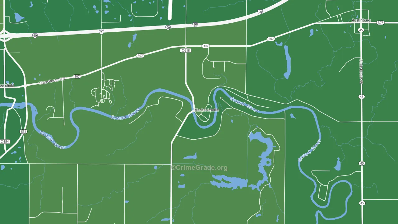 Mechanicsville, OH Map of Drug-Related Crime Rates