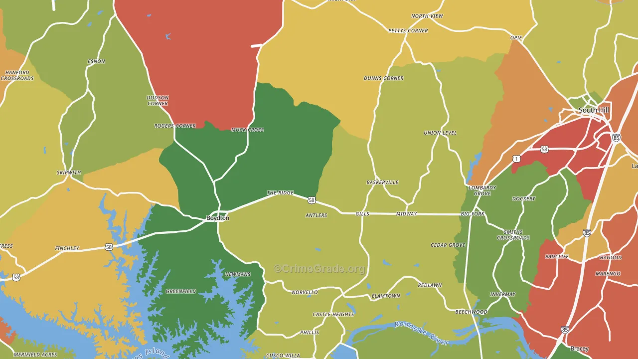 Mecklenburg County, VA Map of Drug-Related Crime Rates