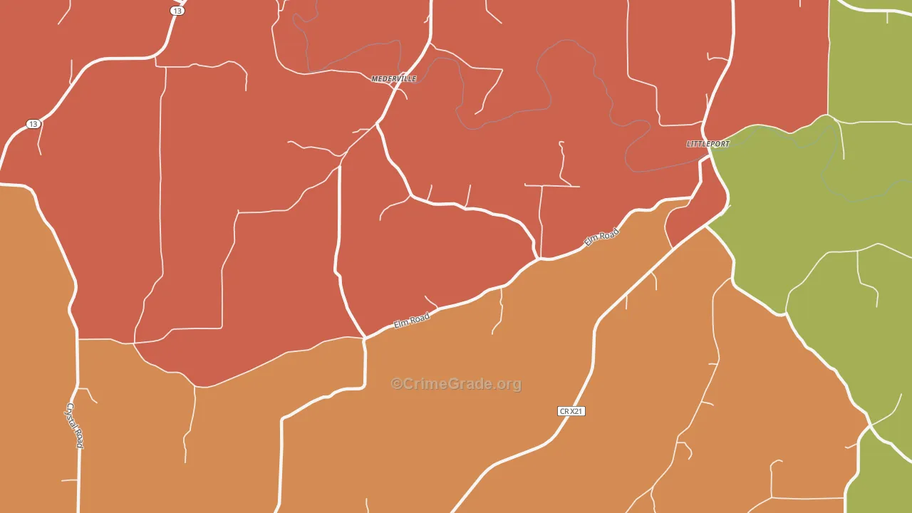 Mederville, IA Map of Drug-Related Crime Rates