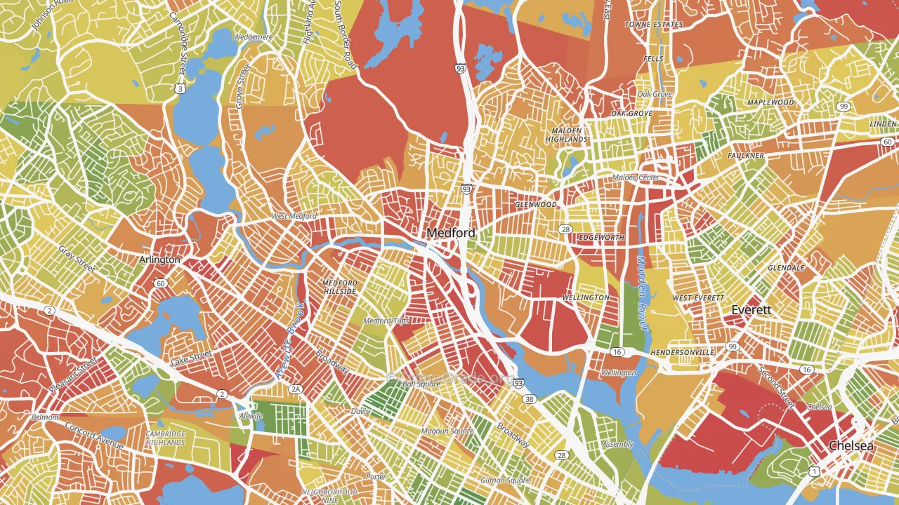 Medford, MA Map of Drug-Related Crime Rates