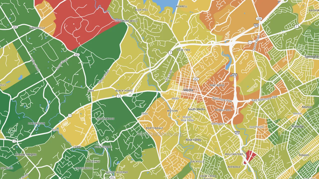 Media, PA Map of Drug-Related Crime Rates