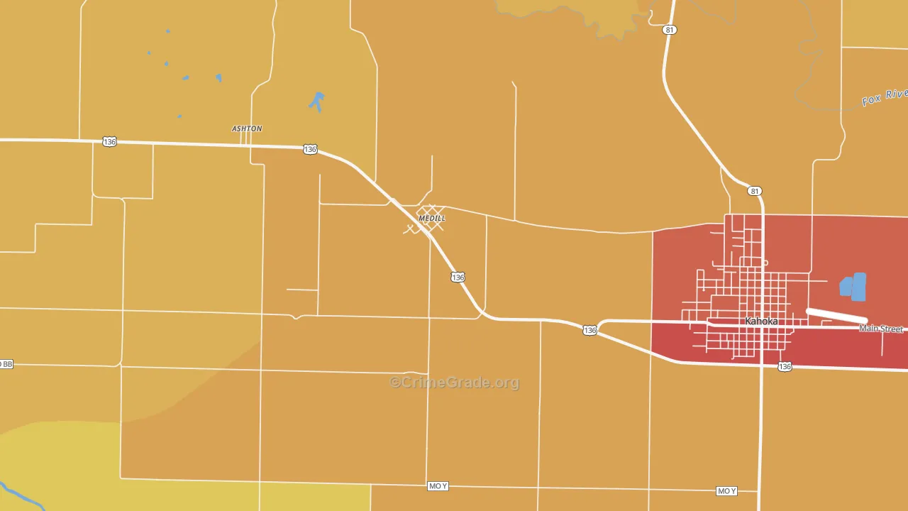 Medill, MO Map of Drug-Related Crime Rates