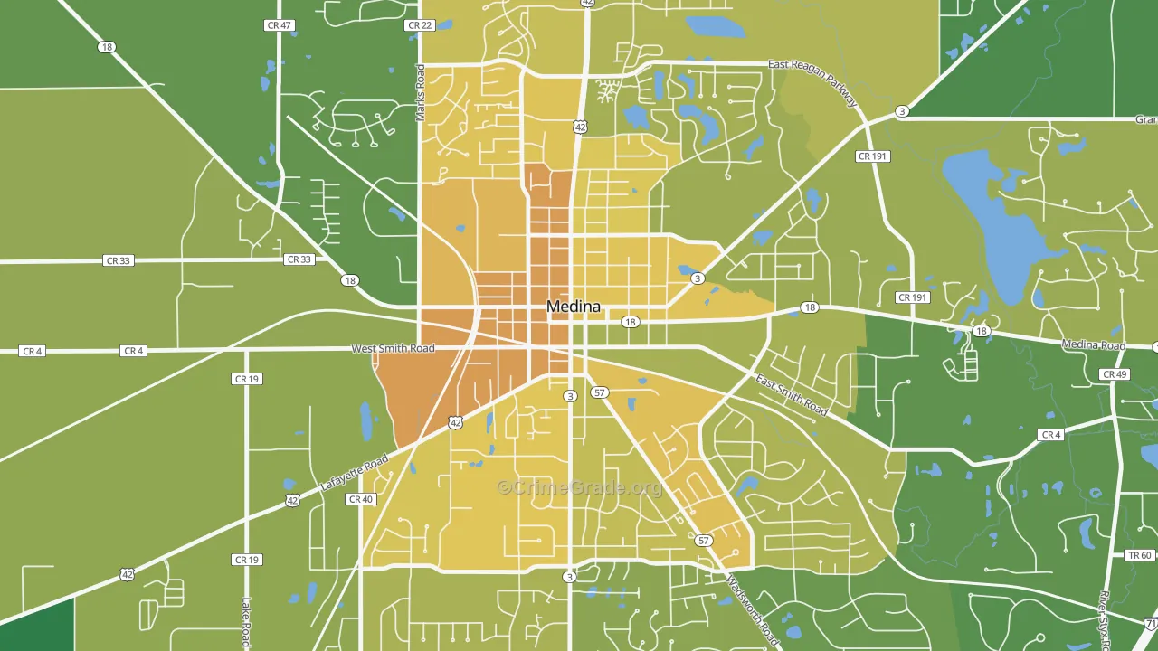 Medina Public Square Historic District, Medina, OH Map of Drug-Related Crime Rates
