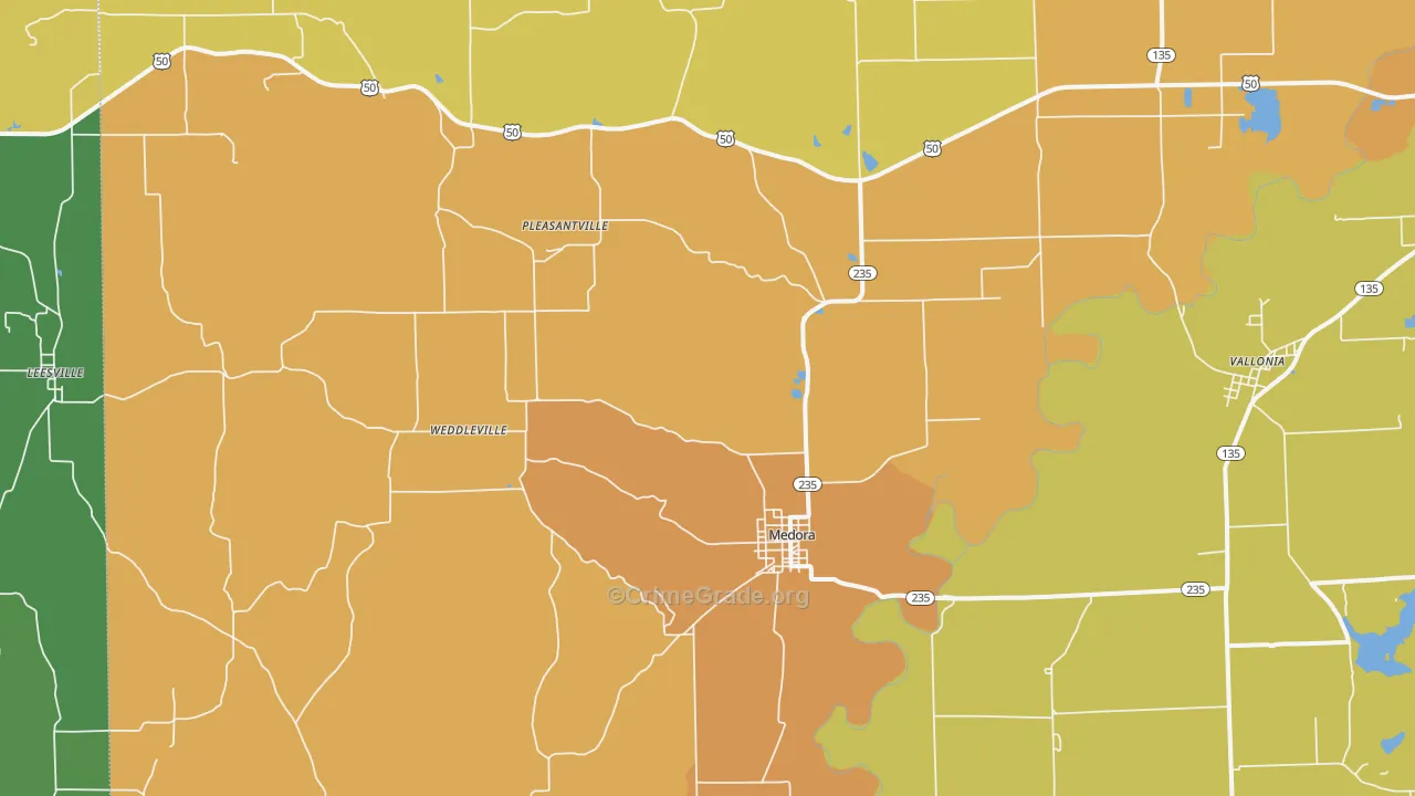 Medora, IN Map of Drug-Related Crime Rates