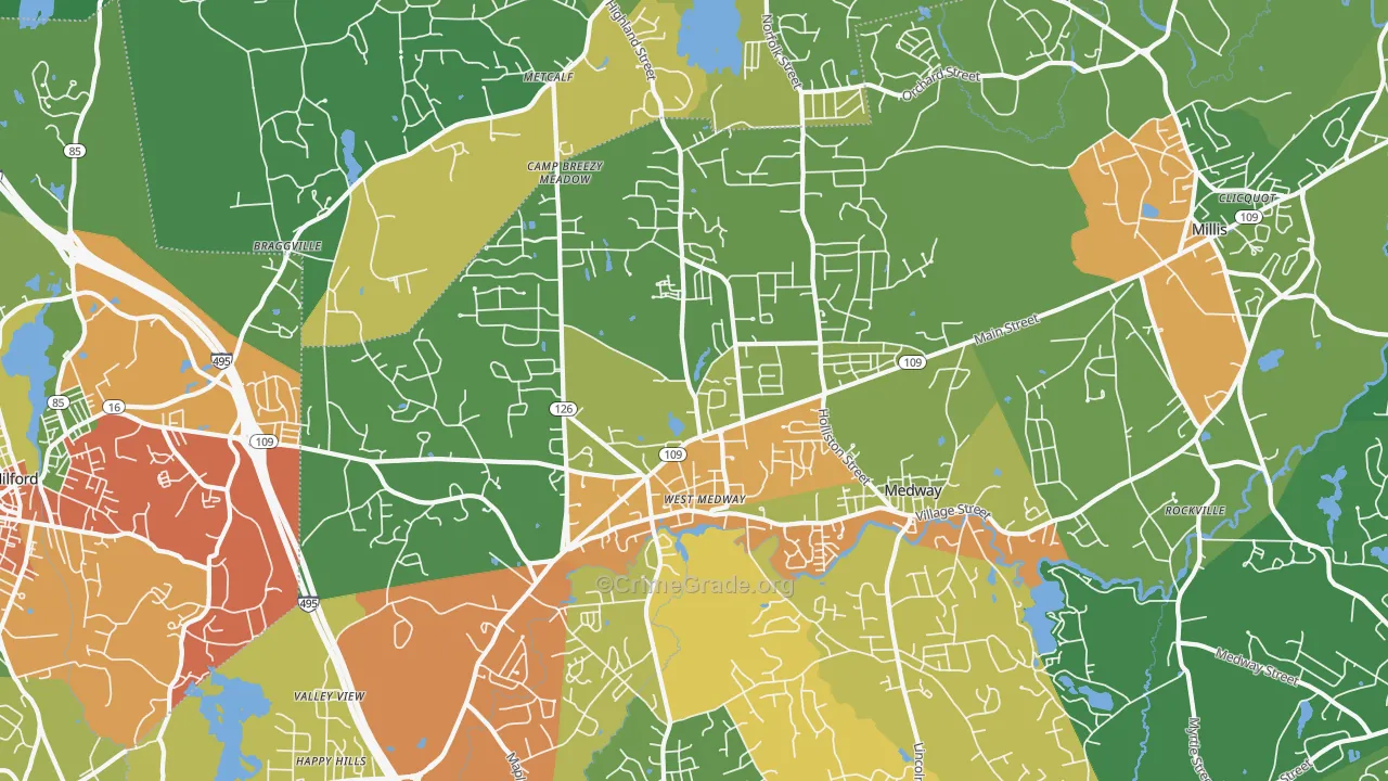 Medway, MA Map of Drug-Related Crime Rates