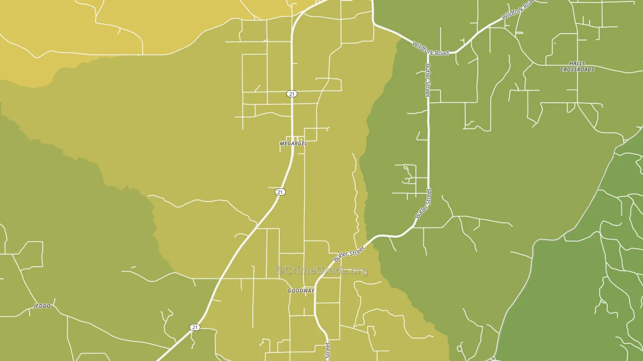 Megargel, AL Map of Drug-Related Crime Rates