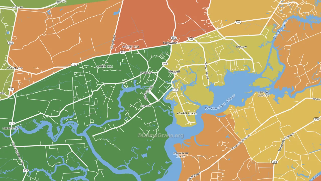 Meggett, SC Map of Drug-Related Crime Rates