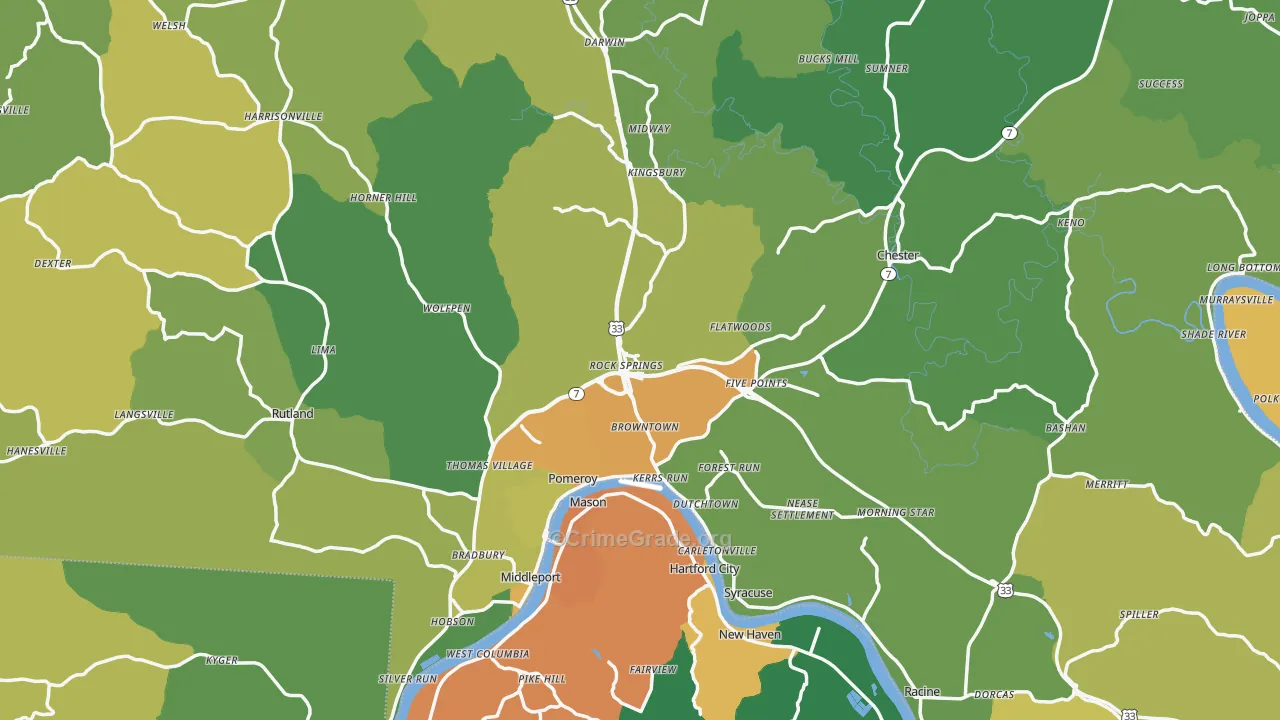 Meigs County, OH Map of Drug-Related Crime Rates