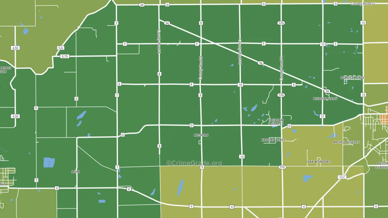 Melbern, OH Map of Drug-Related Crime Rates
