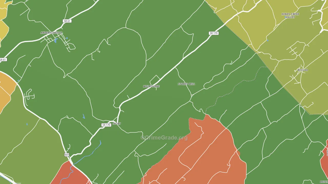 Melbourne, TN Map of Drug-Related Crime Rates