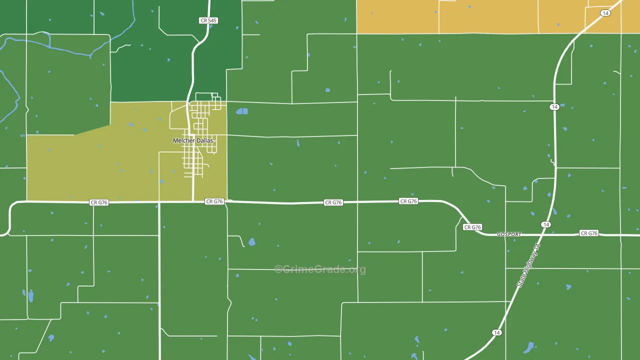 Melcher, IA Map of Drug-Related Crime Rates