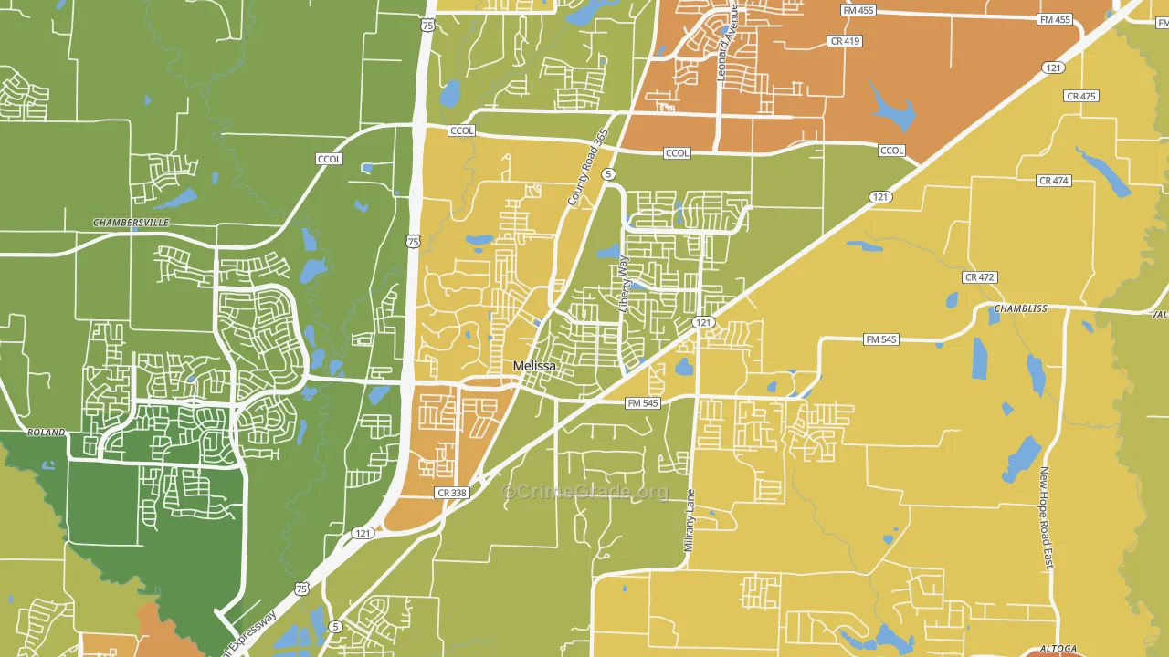 Melissa, TX Map of Drug-Related Crime Rates