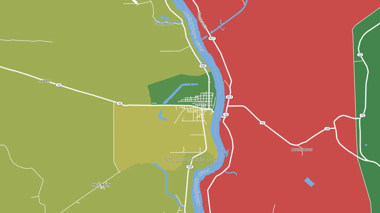 Melville, LA Map of Drug-Related Crime Rates