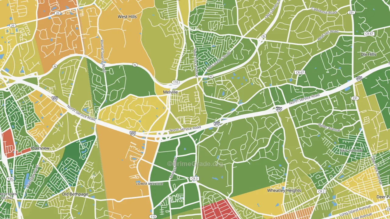 Melville, NY Map of Drug-Related Crime Rates