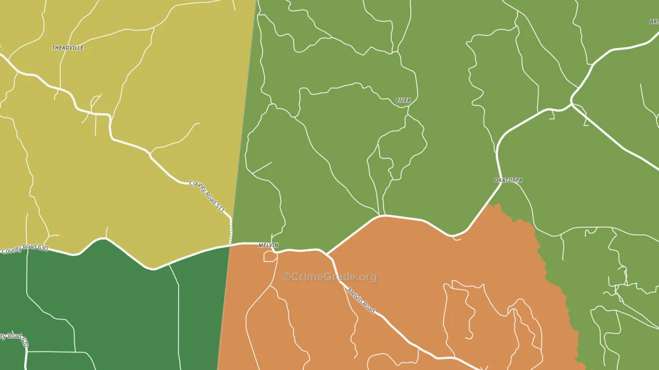 Melvin, AL Map of Drug-Related Crime Rates