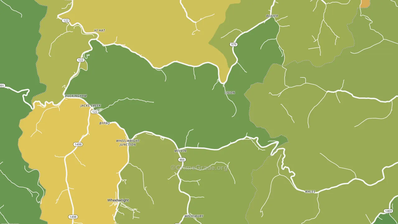 Melvin, KY Map of Drug-Related Crime Rates