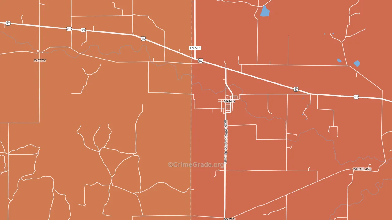 Melvin, TX Map of Drug-Related Crime Rates