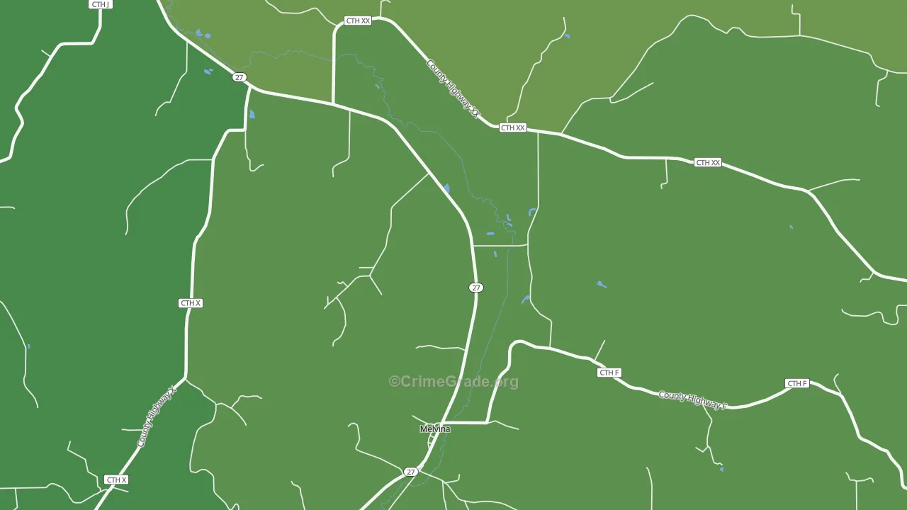Melvina, WI Map of Drug-Related Crime Rates
