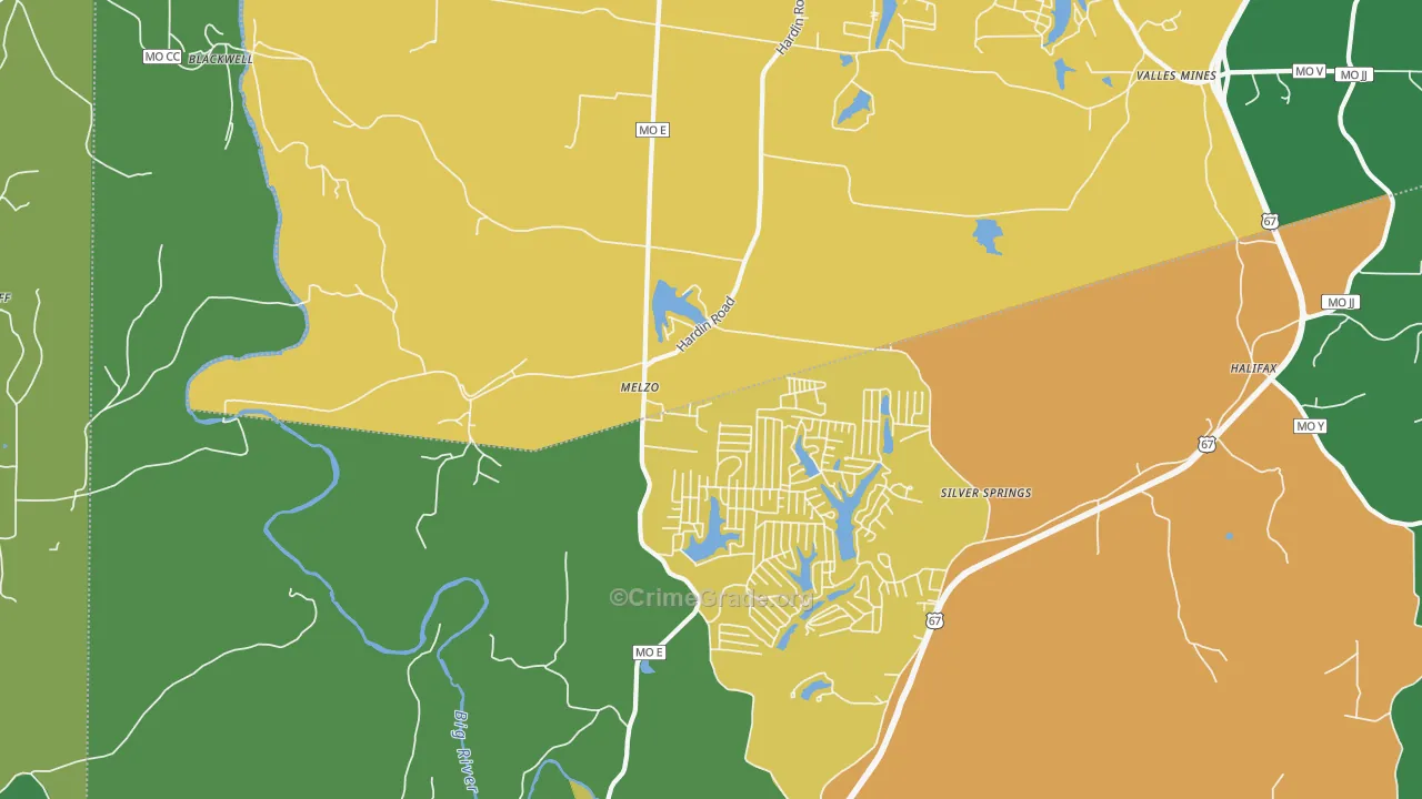 Melzo, MO Map of Drug-Related Crime Rates