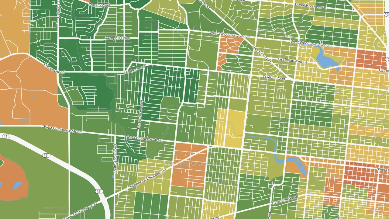 Memorial Heights, San Antonio, TX Map of Drug-Related Crime Rates