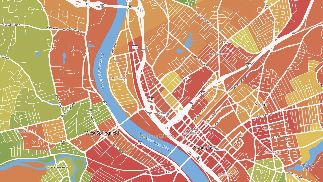Memorial Square, Springfield, MA Map of Drug-Related Crime Rates