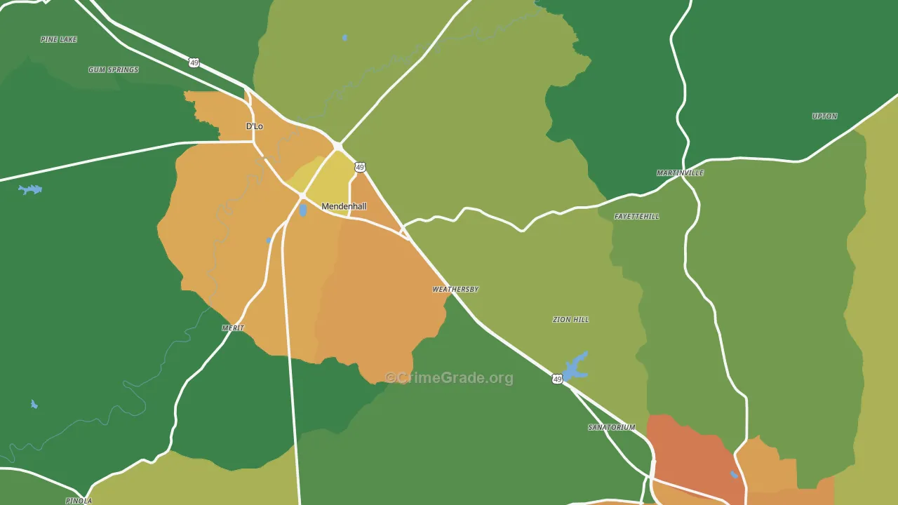 Mendenhall, MS Map of Drug-Related Crime Rates