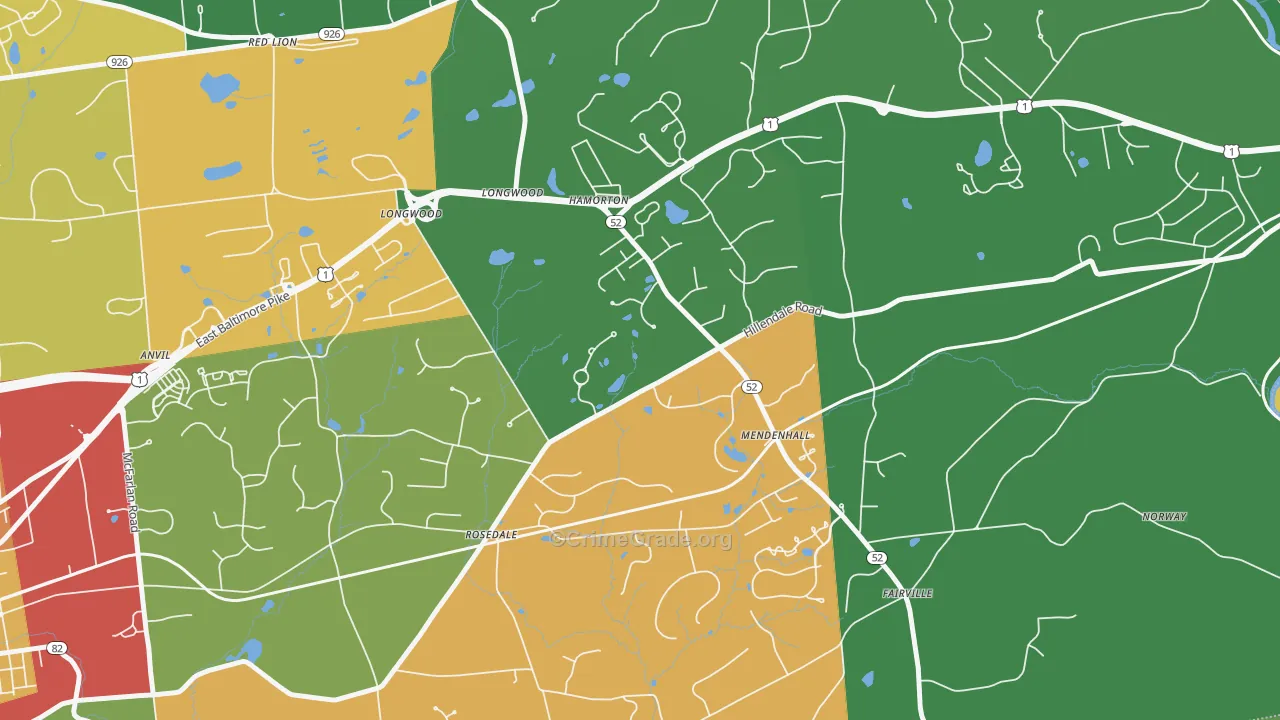 Mendenhall, PA Map of Drug-Related Crime Rates