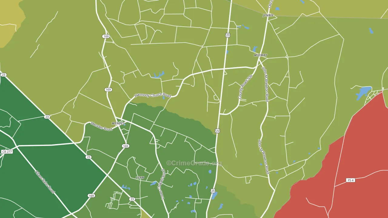 Mendes, GA Map of Drug-Related Crime Rates